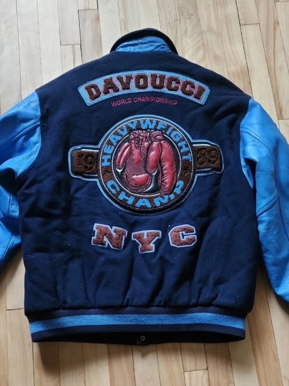 Arrow Black & Light Blue Varsity Bomber Jacket with Red Patch